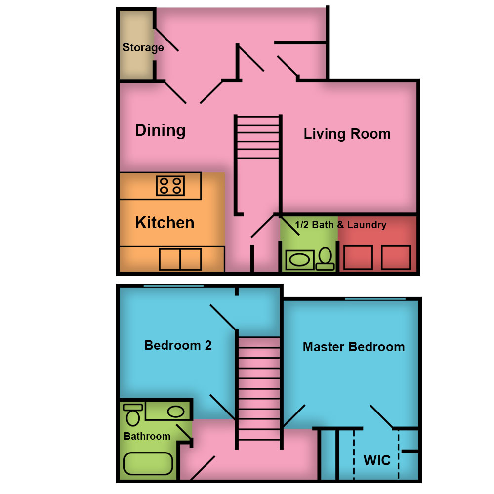 This image is the visual schematic floorplan representation of 2 Bed | 2 Bath at River Springs Apartments.